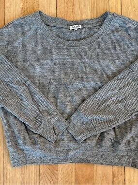 Splendid Women’s Heather Gray Waffle Crewneck Long Sleeve Tee